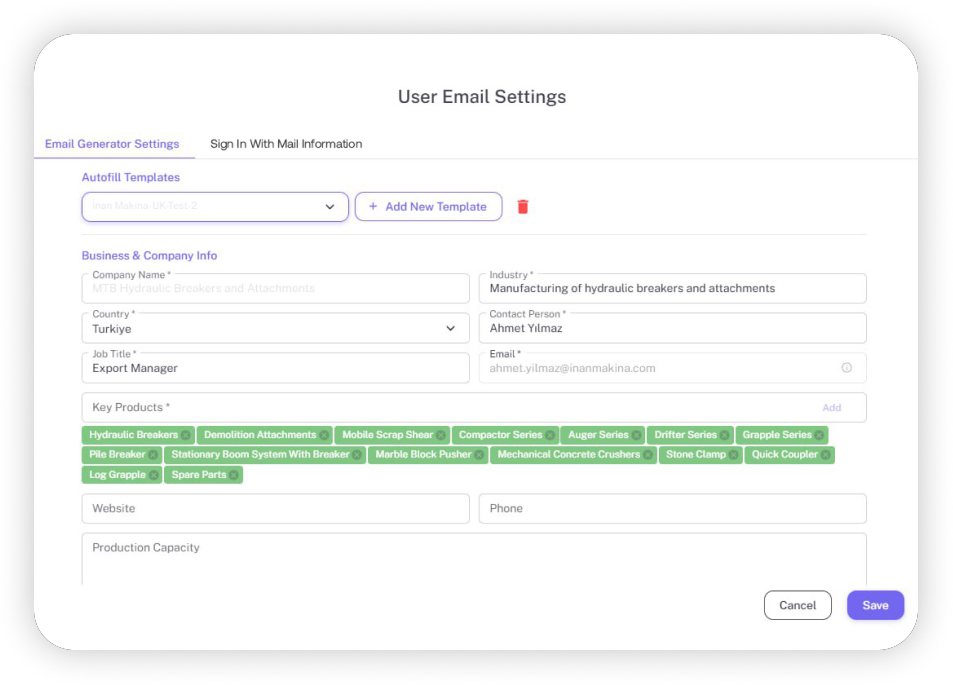 USER E-MAIL SETTINGS